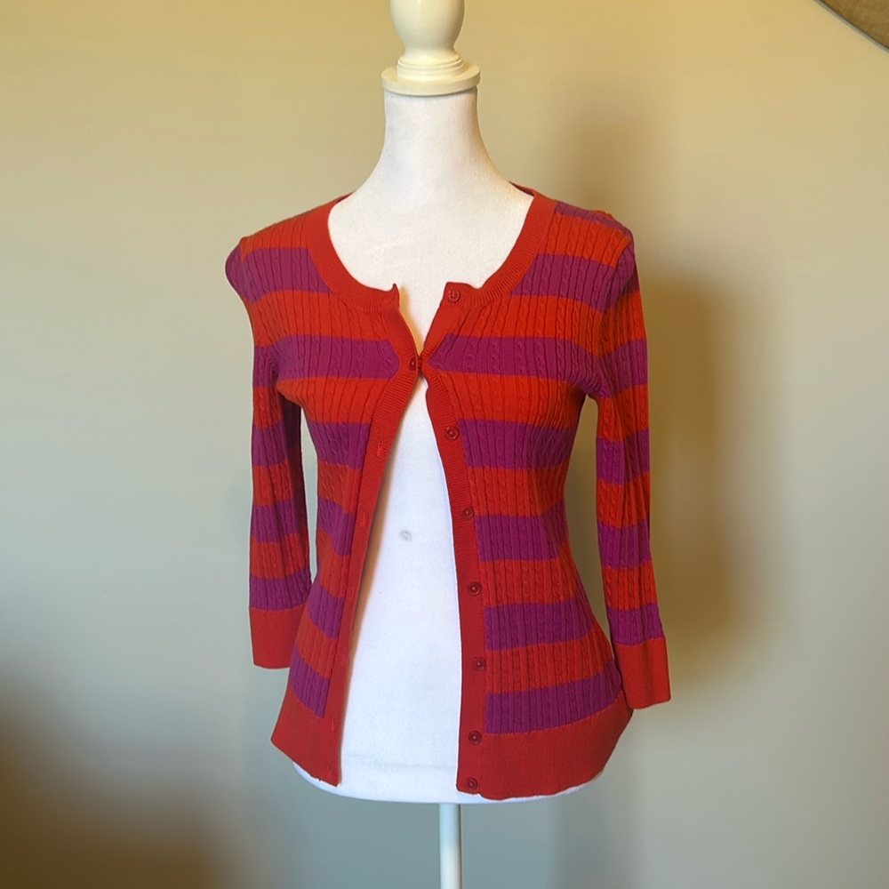 Talbots cardigan. Purple and red. Size Petite